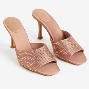 H&M nude tan sparkle mule sandals H & M Rhinestone-embellished mules